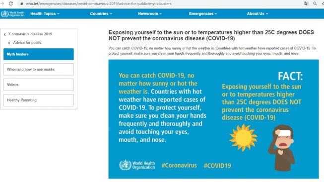 Penjelasan WHO, Covid-19 menginfeksi orang-orang di negara dengan cuaca yang panas (who.int)