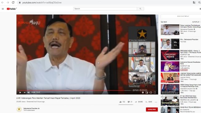Klaim Luhut, Covid-19 Tak Kuat terhadap Panas Indonesia (Screenshot YouTube Sekretariat Presiden)