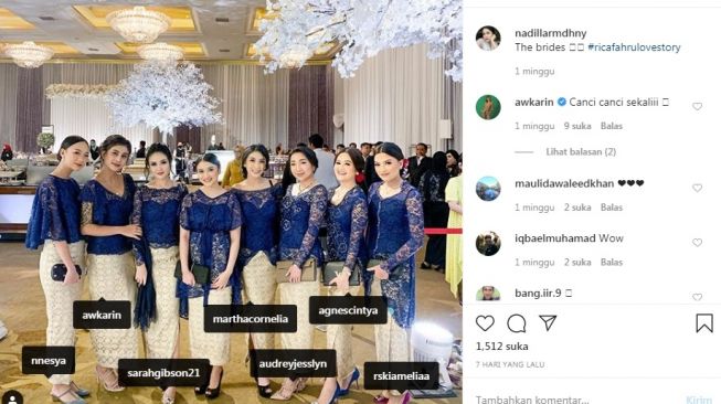 Awkarin jadi bridesmaid Rica Andriani dan Kompol Fahrul Sudiana [Instagram/@nadillarmdhny]