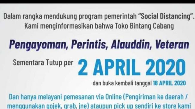 Toko Bintang Tutup Sementara, Tawarkan Penjulan Online karena Corona