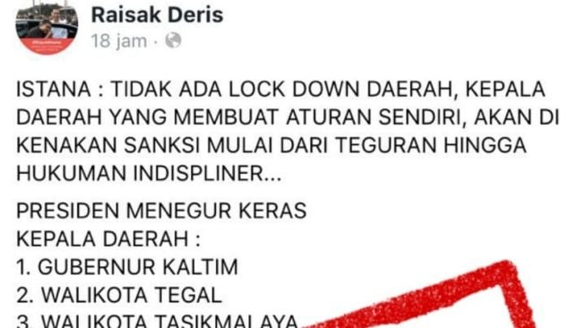 Sebar Isu Istana Hukum Kepala Daerah yang Lockdown, Pria Bogor Ditangkap