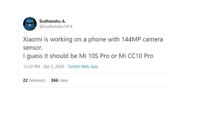 Bocoran Xiaomi dengan ponsel berkamera 144 MP. [Twitter]