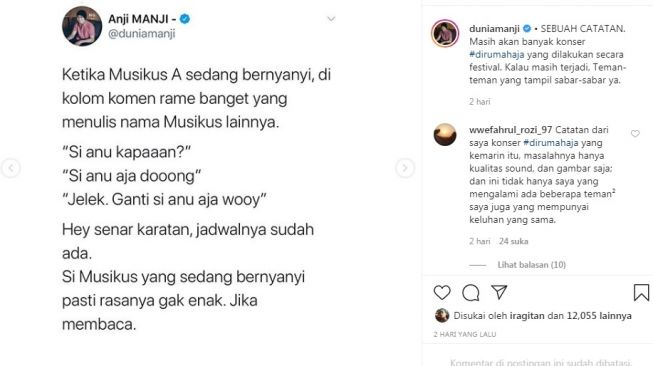 Unggahan penyanyi Anji [Instagram/@duniamanji]