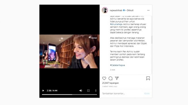 Unggahan Najwa Shihab saat video call dengan driver ojek online yang viral (Instagram/@najwashihab)