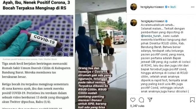 Klarifikasi Wakil Bupati Bandung Barat Hengky Kurniawan soal anak terpaksa menginap di RS. (Instagram/@hengkykurniawan)