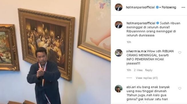 Hotman Paris Hutapea imbau warga DKI Jakarta tidak mudik. (Instagram/@hotmanparisofficial).