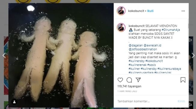 Tutorial masak sosis santet. (Instagram/@kokobuncit)