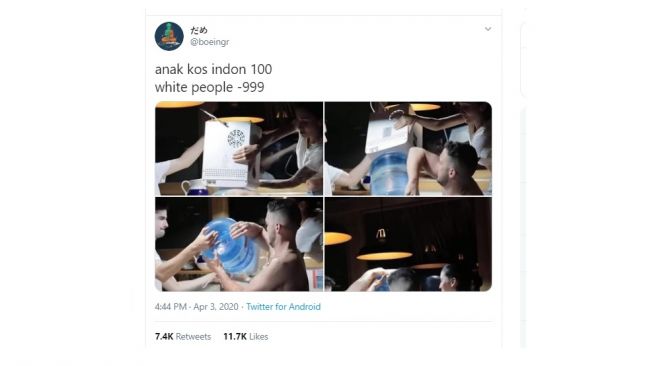 Tiga bule menuang air galon jadi sorotan. [Twitter]