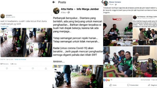 Viral driver ojol di Jember kehujanan peluk anak (Twitter dan Facebook)