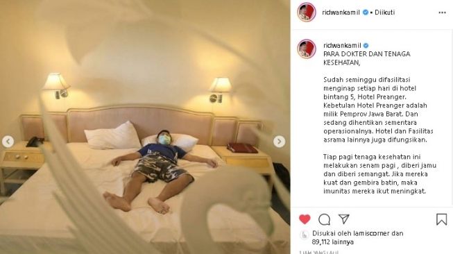 Petugas medis menginap di Hotel Bintang 5. (Instagram/@ridwankamil)