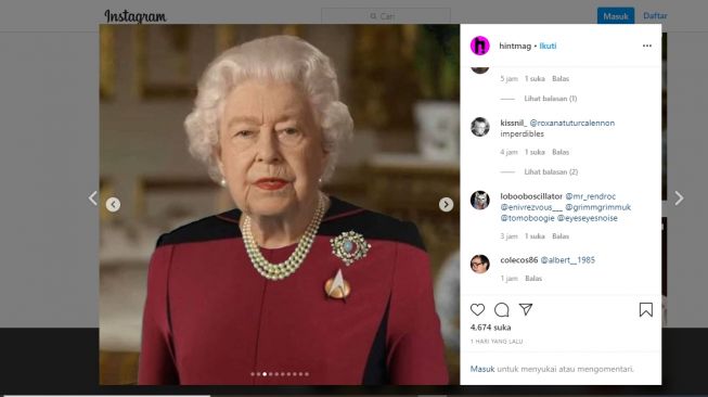 Foto editan Ratu Elizabeth II pakai seragam Star Trek (Instagram)