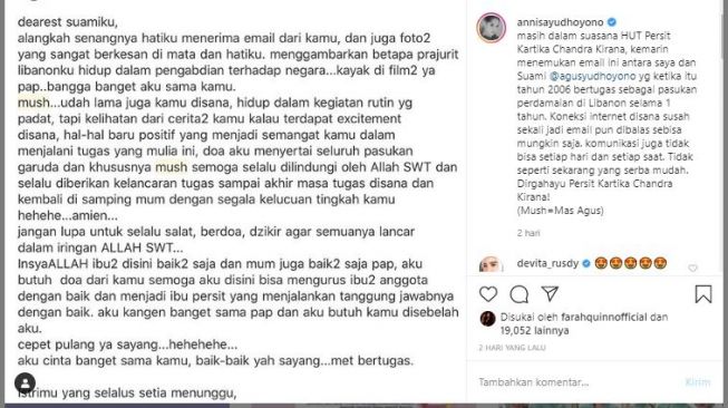 Surat cinta Annisa Pohan. (Instagram/@annisayudhoyono)