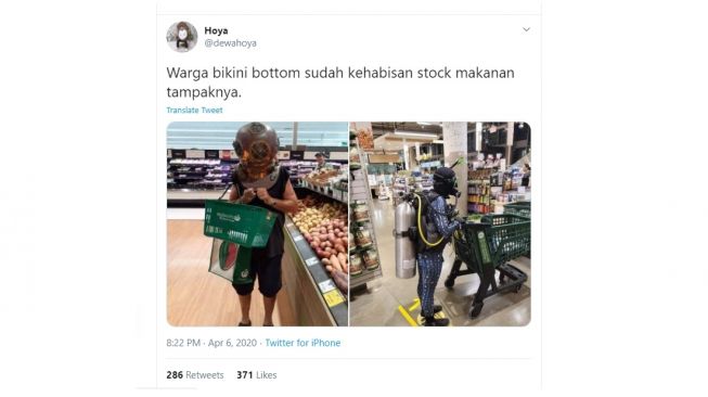 Belanja dengan kostum menyelam. [Twitter] 