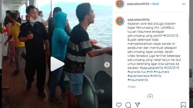 Video penumpang  KM Lambelu protes kapalnya dilarang bersandar di Pelabuhan Lorens Say Maumere (Instagram/papuabarathitz)