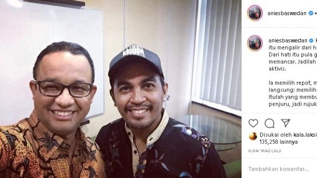 Anies Baswedang kenang sosok Glenn Fredly. (Instagram/@aniesbaswedan)