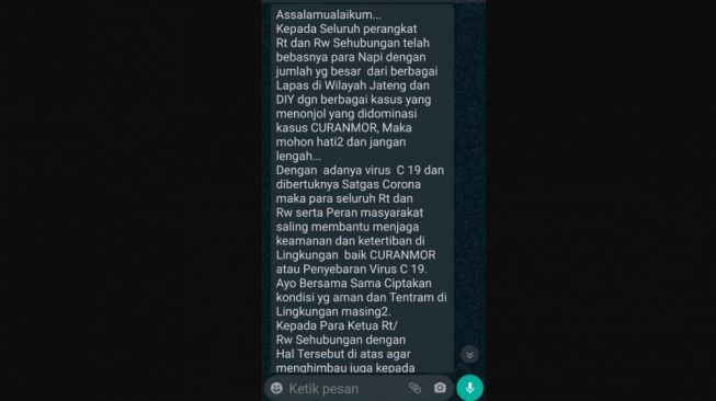 Beredar Pesan Berantai Waspada Napi Bebas, Begini Klarifikasi Polda DIY