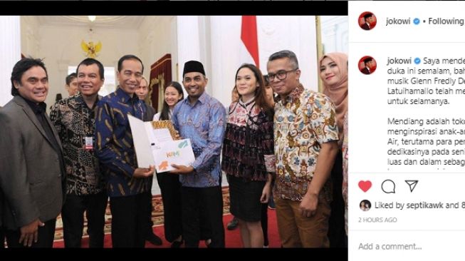 Jokowi sampaikan belasungkawa atas kepergian Glenn Fredly (Instagram).