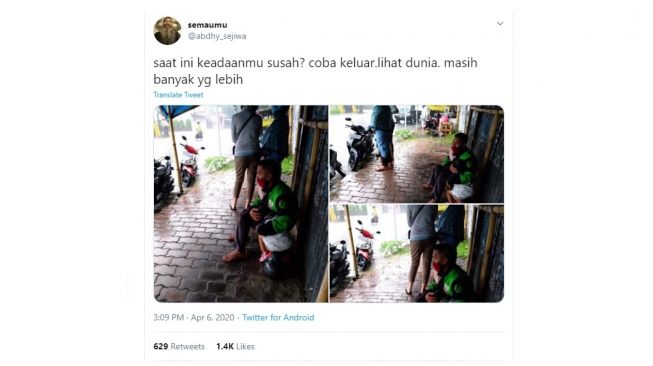 Kisah driver ojol yang membawa anaknya. [Twitter]