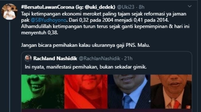 Dedek Prayudi tanggapi cuitan Rachland Nashidik. (Twitter/@uki23)