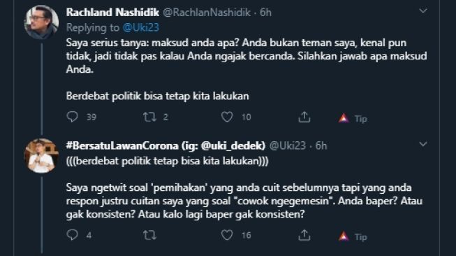 Dedek Prayudi berdebat dengan Rachland Nashidik. (Twitter/@uki23)