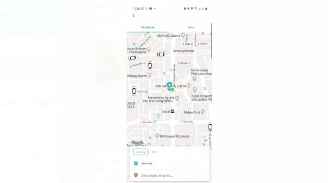 Tangkapan layar aplikasi Grab, dari Grab Ride dialihkan ke Grab Car. [Screenshot Suara.com]