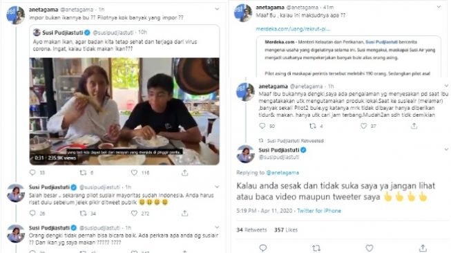 Susi Pudjiastuti ribut dengan warganet di Twitter (Twitter)