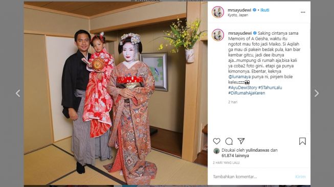 Ayu Dewi berpenampilan ala Memoirs of a Geisha. (Instagram/@mrsayudewi)