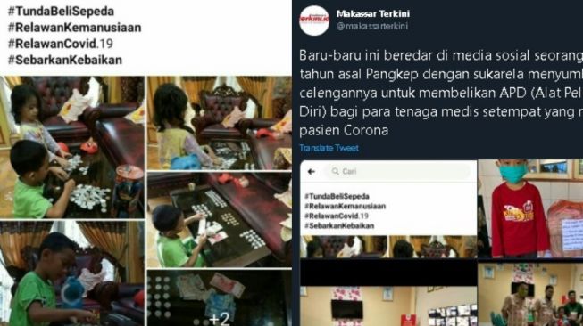 Bocah bobol tabungan untuk beli APD tenaga medis. (Twitter/@makassar.terkini)