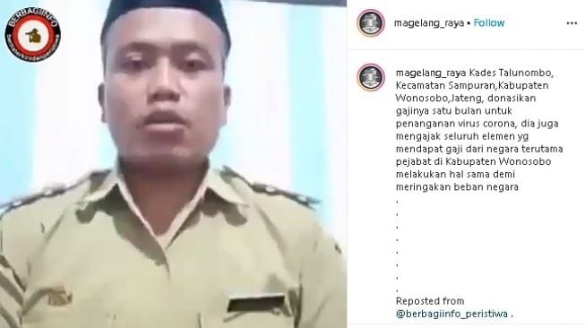 Badarudin sumbangkan gaji sebulan untuk penanggulangan virus corona. (Instagram/@magelang_raya)