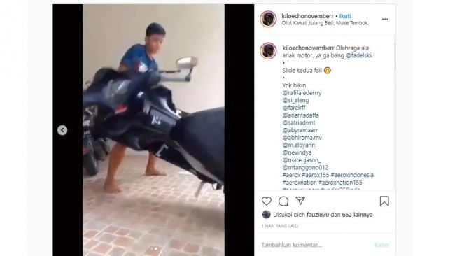 Workout pakai Yamaha Aerox berakhir ambyar.[Instagram/@kiloechonovemberr]