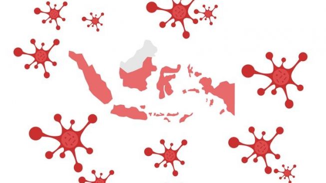 Ilustrasi corona dan peta Indonesia