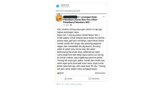 Postingan warganet penipu dengan modal Rp 70 ribu. [Twitter]