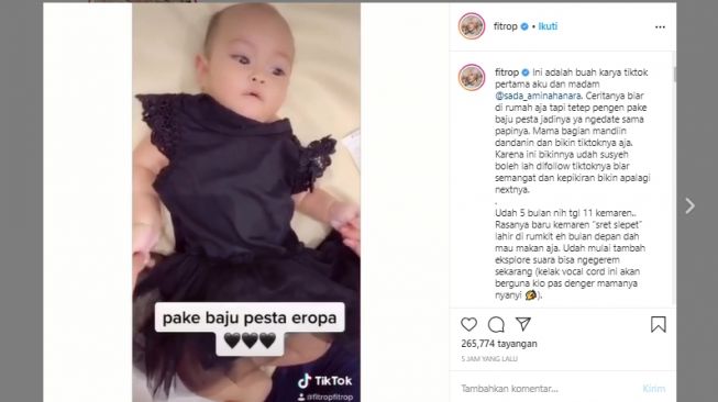 Anak Fitri Tropica, Sada Amina Hanara. (Instagram/@fitrop)