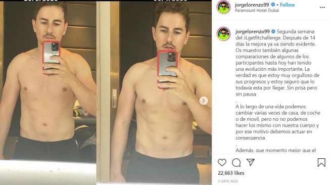 Jorege Lorenzo pamer perubahan selama karantina mandiri  (Instagram-jorgelorenzo99)