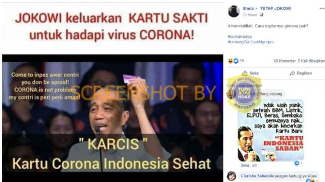 Hoax Jokowi keluarkan Kartu Corona Indonesia Sehat. (Turnbackhoax.id)