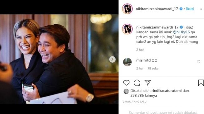 Nikita Mirzani unggah foto kebersamaan bareng Billy Syahputra [Instagram/@nikitamirzanimawardi_17]