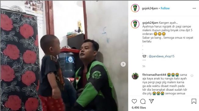 Anak merengek dan menangis saat ayahnya yang berprofesi ojol akan berangkat kerja (Instagram-gojek24jam)