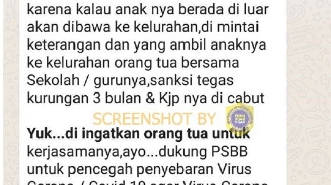 CEK FAKTA: Anak Dipenjara 3 Bulan dan KJP Dicabut Jika Langgar PSBB?