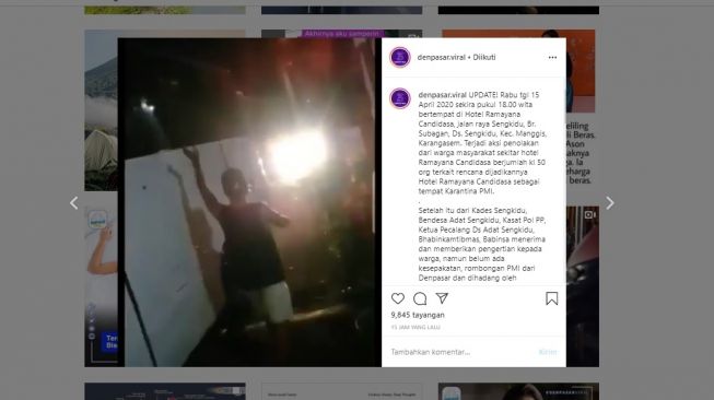 Video warga di Karangasem Bali tolak pekerja migran yang akan dikarantina (Instagram/@denpasar.viral)