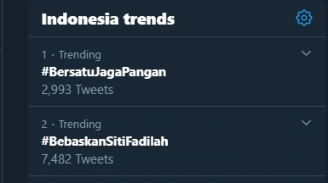 Tagar #BebaskanSitiFadilah. (Tangkapan layar/Twitter) 