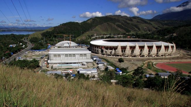 Lokasi Venue Pon 2020 Papua, Kampung Harapan, Sentani, Jayapura, Papua, Kamis (16/4). [ANTARA FOTO/Gusti Tanati]