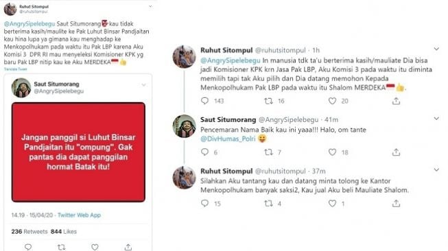 Cuitan Ruhut Sitompul soal eks komisioner KPK. (Foto: Bidik layar Twitter)