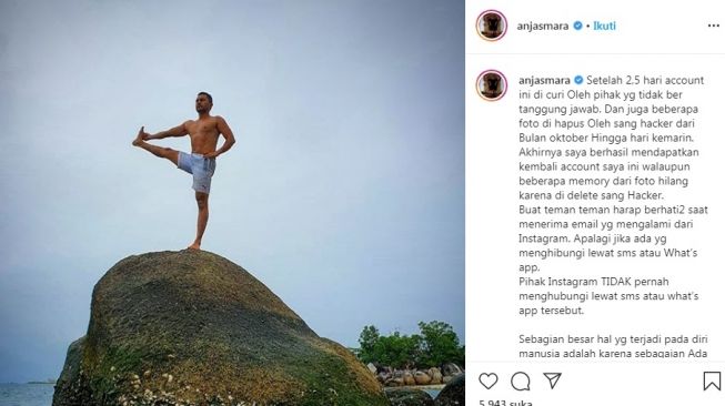 Unggahan Anjasmara soal akun Instagramnya diretas [Instagram/@anjasmara]