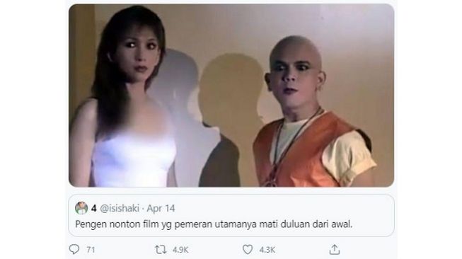 Penampakan film horor jadul Si Manis Jembatan Ancol ini bikin netizen nostalgia. (Twitter/ GelarPrakosa)