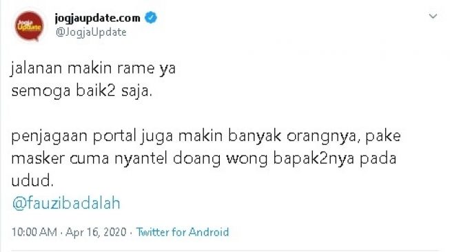 Jogja sudah ramai lagi walaupun pandemi corona belum berakhir - (Twitter/@JogjaUpdate)