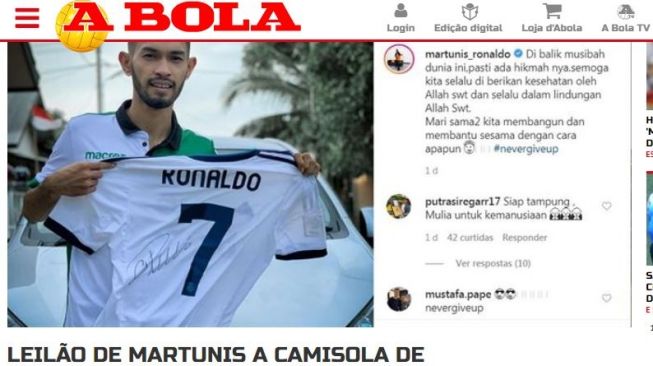 Lelang Jersey Cristiano Ronaldo untuk Tujuan Mulia, Martunis Disorot Media Portugal