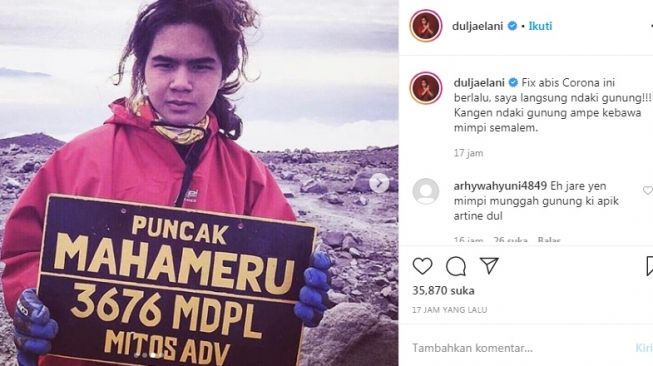 Unggahan Dul Jaelani soal rencana naik gunung apabila pandemi virus corona atau COVID-19 berakhir [Instagram/@duljaelani]