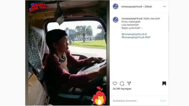 Aksi seorang nenek mengemudikan truk.[Instagram/@romansasopirtruck]