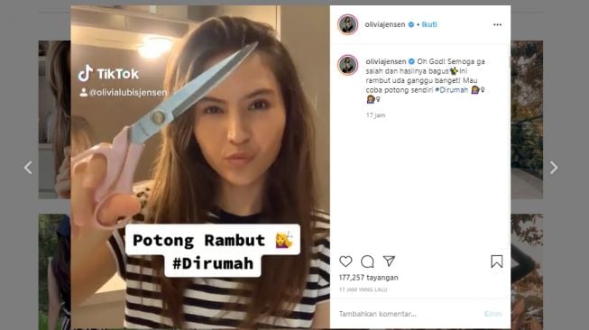 Olivia Jensen galau ingin potong rambut di rumah. (Instagram/@oliviajensen)