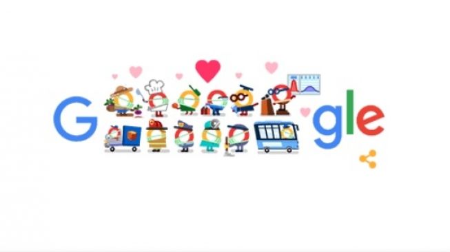 Google Doodle ucapan terima kasih kepada semua pihak selama pandemi Covid-19. [Google]